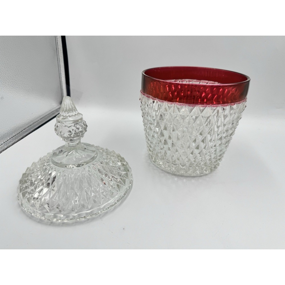 Vintage Indiana Glass Diamond Point Ruby Flash Ice Bucket with Lid - Picture 5 of 14